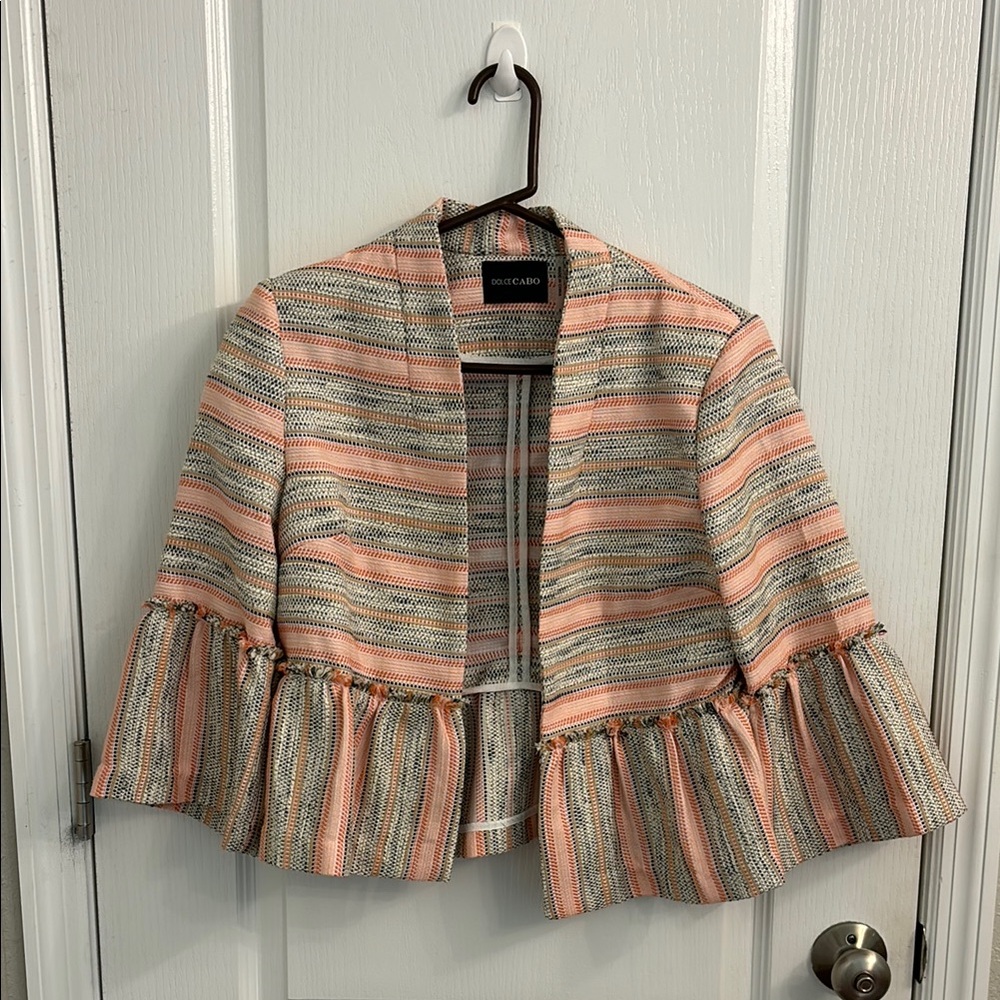 Striped Ruffle Sleeve Blazer